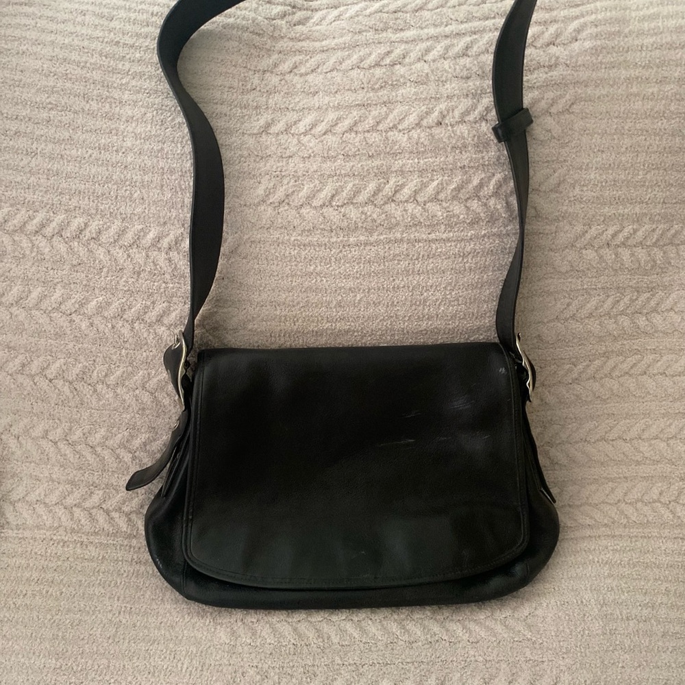 Vintage Coach Black Leather Messenger Bag